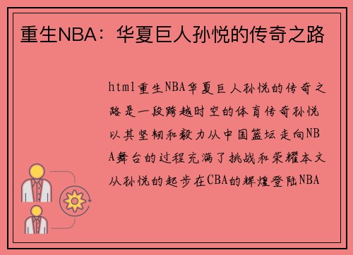 重生NBA：华夏巨人孙悦的传奇之路