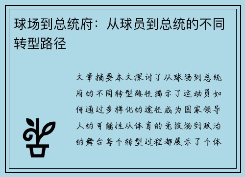 球场到总统府：从球员到总统的不同转型路径